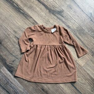 Girls' Ribbed Long-Sleeve Dress in Rust Brown